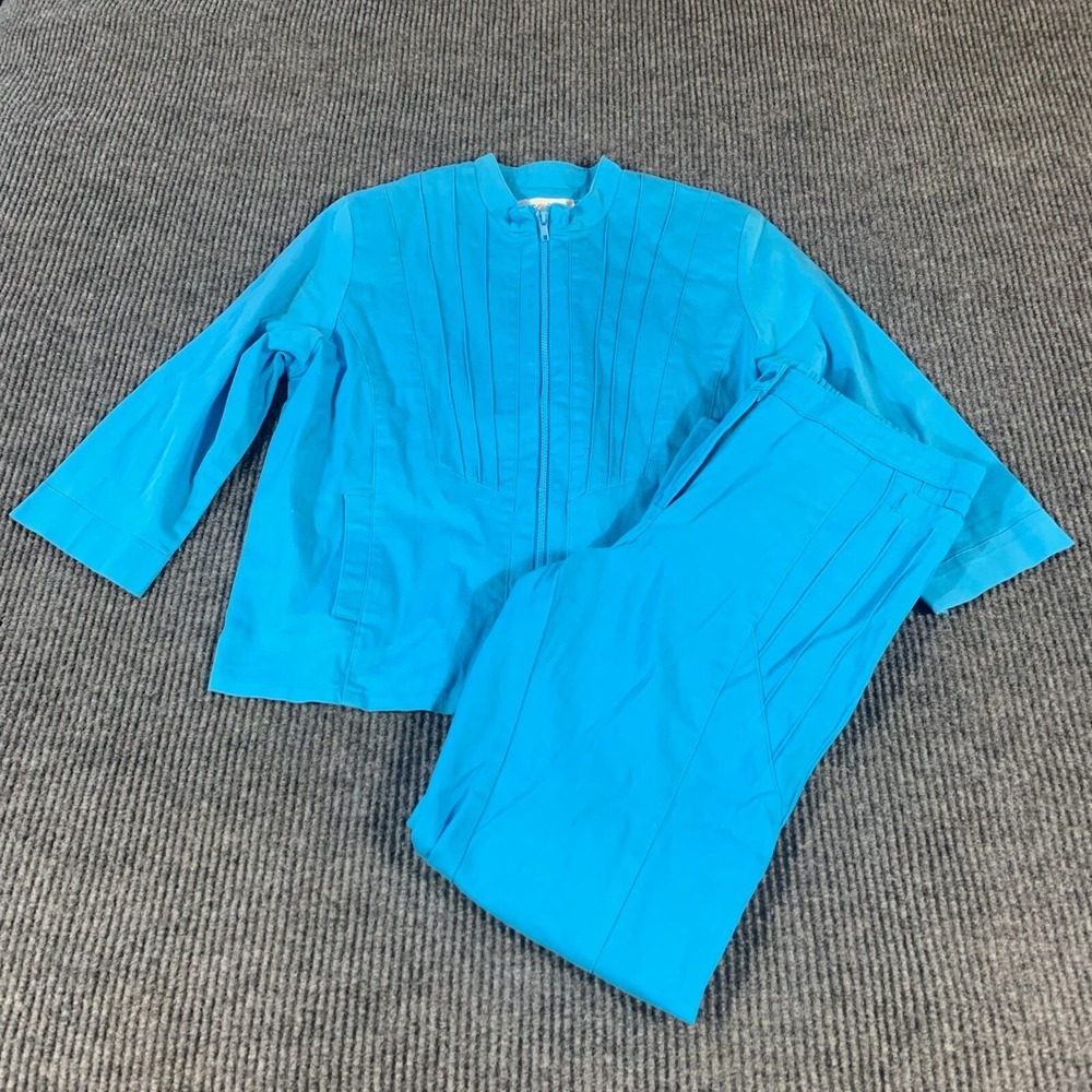 VTG Lilly of California Suit Womens Large Medium Blue Jacket‎ Pants 30x28 USA